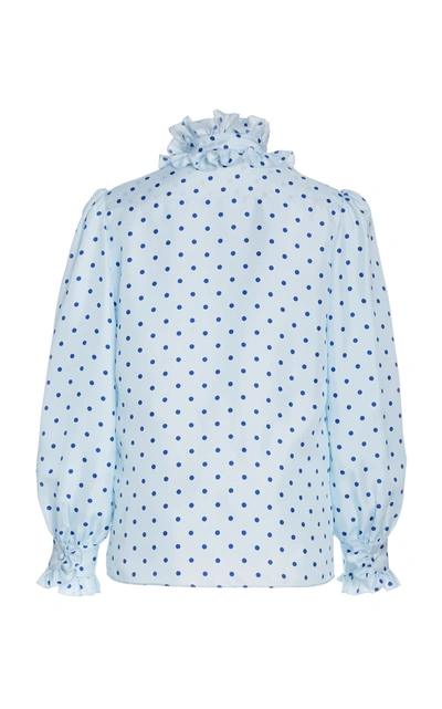 Shop Rodarte Women's Ruffle-trimmed Polka-dot Silk Blouse In Blue