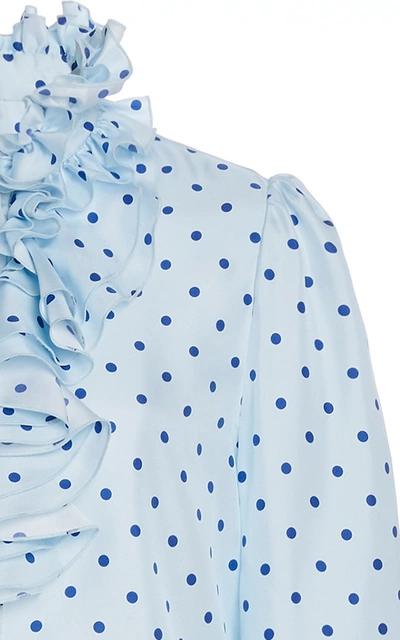 Shop Rodarte Women's Ruffle-trimmed Polka-dot Silk Blouse In Blue