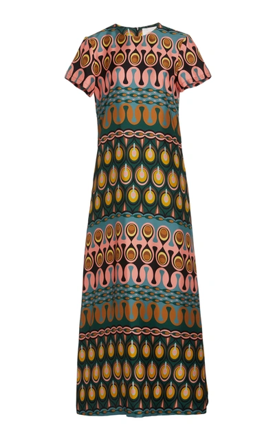 Shop La Doublej Swing Printed Silk Maxi Dress In Green