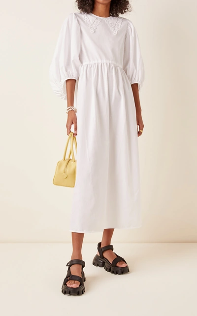 Shop Cecilie Bahnsen Mette Lace-trimmed Cotton Midi Dress In White