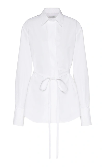 Shop Valentino Belted Cotton Poplin Shirt In White