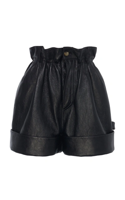 Shop Miu Miu Women's Pleated Leather Shorts In Black,purple