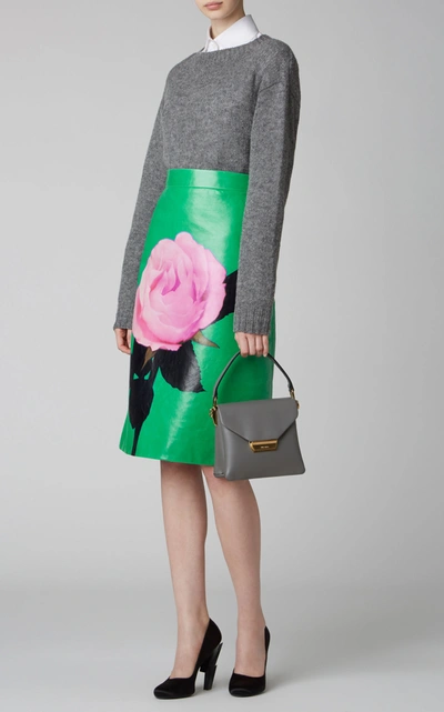 Shop Prada Floral-print Leather Skirt In Green