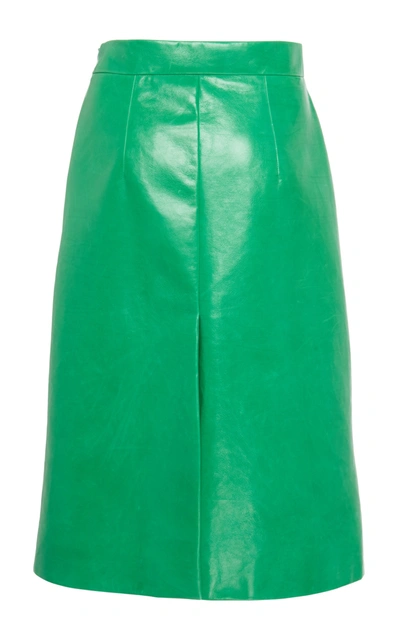 Shop Prada Floral-print Leather Skirt In Green