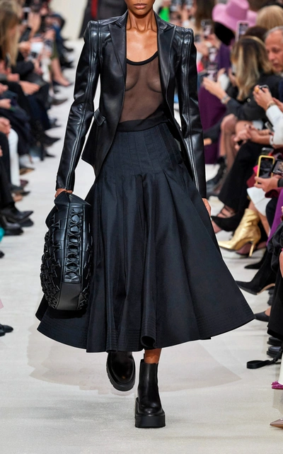 Shop Valentino Women's Structured Leather Open-front Blazer In Black