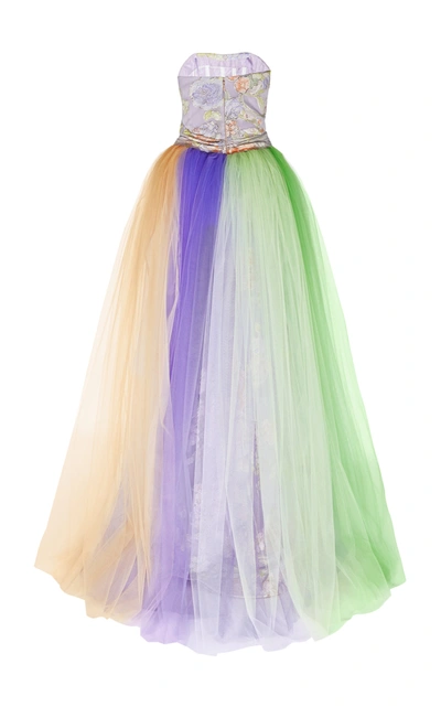 Shop Rodarte Draped Jacquard Tulle Gown In Floral