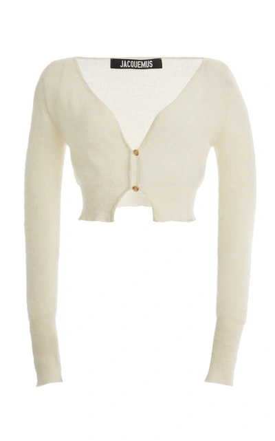 Shop Jacquemus Women's Alzou Cropped Mohair-blend Cardigan In White