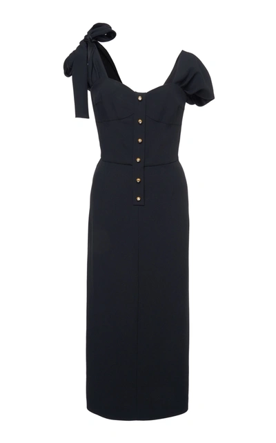 Shop Prada Tie-detailed Satin-crepe Midi Dress In Black