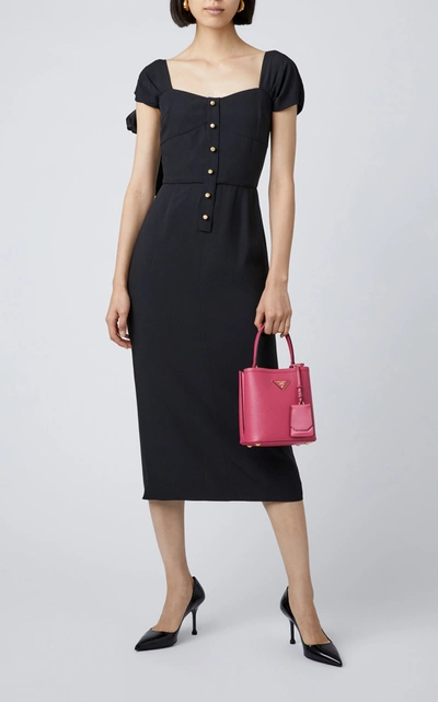 Shop Prada Tie-detailed Satin-crepe Midi Dress In Black