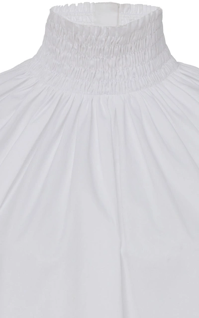 Shop Prada Smocked Cotton-poplin Shirt In White