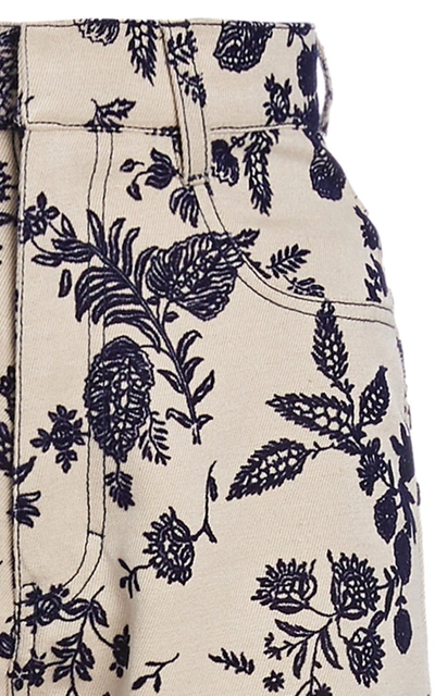 Shop Rodarte Women's Embroidered Cotton-twill Straight-leg Pants In Blue