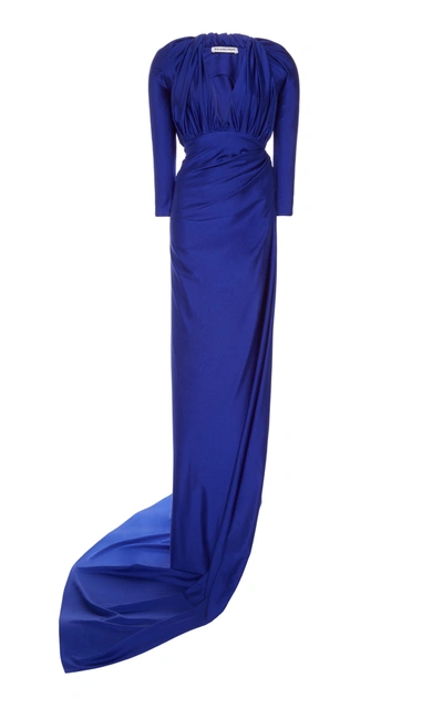 Shop Balenciaga Women's Draped Jersey Gown In Blue