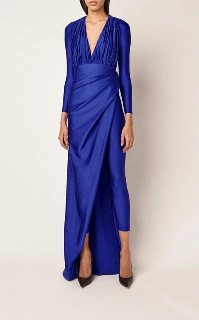 Shop Balenciaga Women's Draped Jersey Gown In Blue