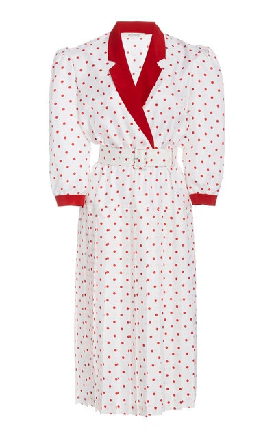 Shop Rodarte Women's Belted Polka-dot Silk Midi Dress In Red