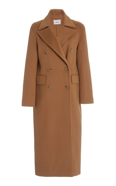 Shop Nanushka Lana Wool Silk Double-breasted Coat In Brown