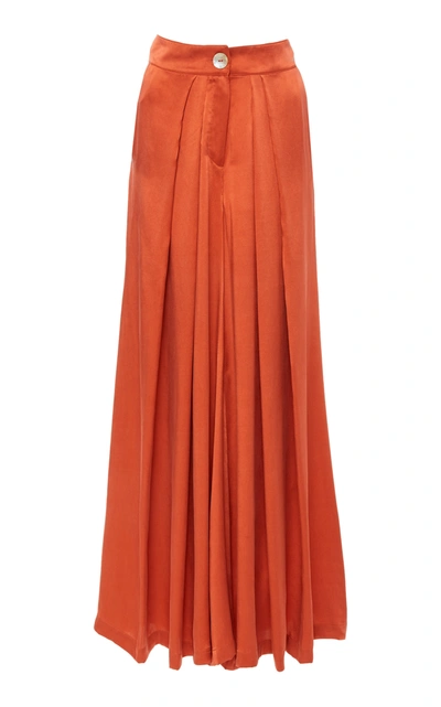 Shop Bird & Knoll Raphaelle Pleated Silk Wide-leg Pants In Orange