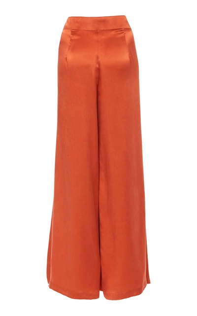 Shop Bird & Knoll Raphaelle Pleated Silk Wide-leg Pants In Orange