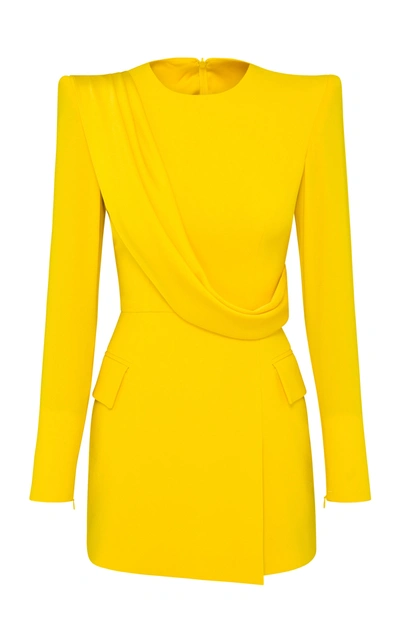 Shop Alex Perry Women's Rae Draped-detailed Satin Crepe Mini Dress In Yellow