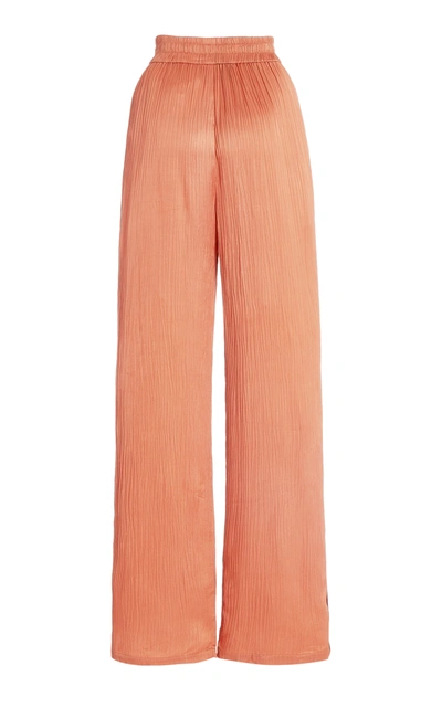 Shop Alexis Women's Makiko Crinkled Satin Wide-leg Pants In Orange,light Blue