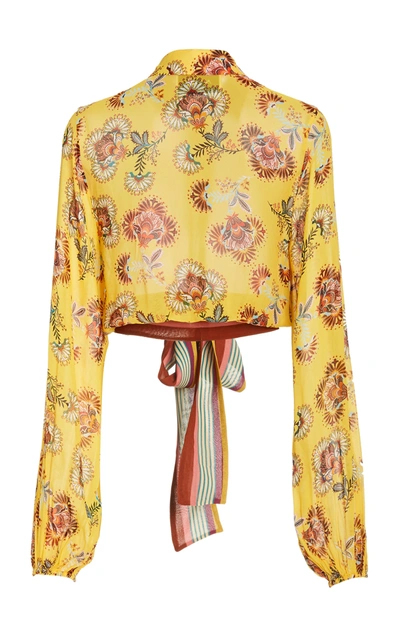 Shop Alexis Betony Tie-detailed Printed Chiffon Blouse In Yellow