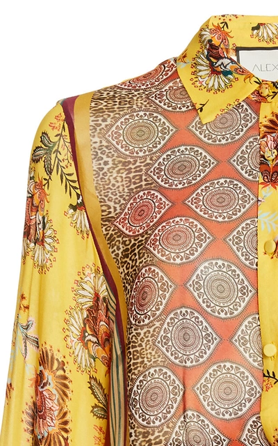 Shop Alexis Betony Tie-detailed Printed Chiffon Blouse In Yellow