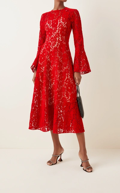 Shop Christopher Kane Women's Flocked Lace Midi Dress In Red
