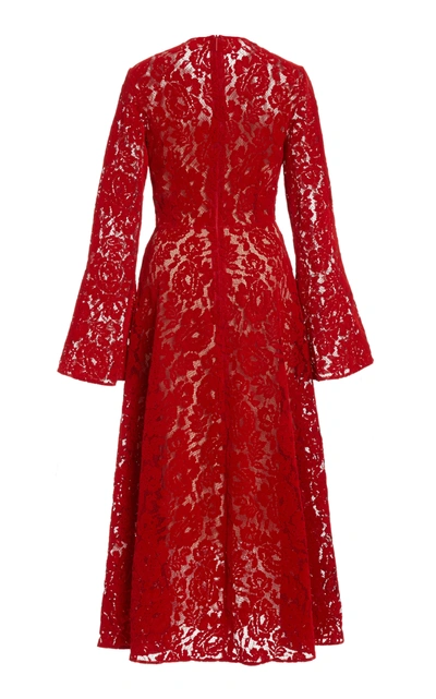 Shop Christopher Kane Women's Flocked Lace Midi Dress In Red