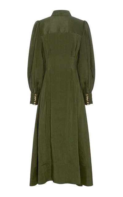 Shop Aje Oxidized Pleated Linen-silk Shirt Dress In Green