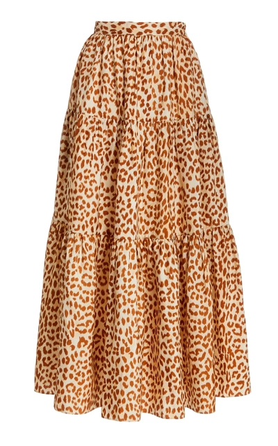 Shop Ulla Johnson Women's Chantal Printed Silk Taffeta Midi Skirt In Animal