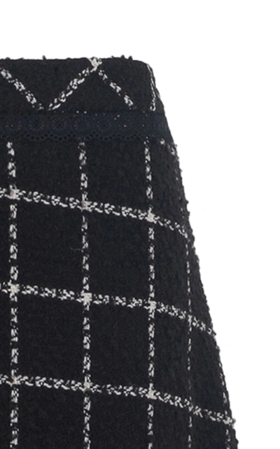 Shop Nevenka Young Blood Lace-trimmed Checked Wool-blend A-line Midi Skirt In Black/white