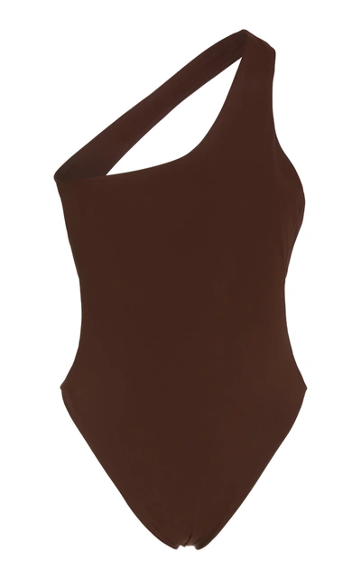 Shop Aexae Women's One Shoulder One-piece In Brown,white