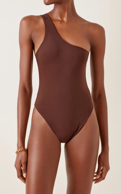 Shop Aexae Women's One Shoulder One-piece In Brown,white