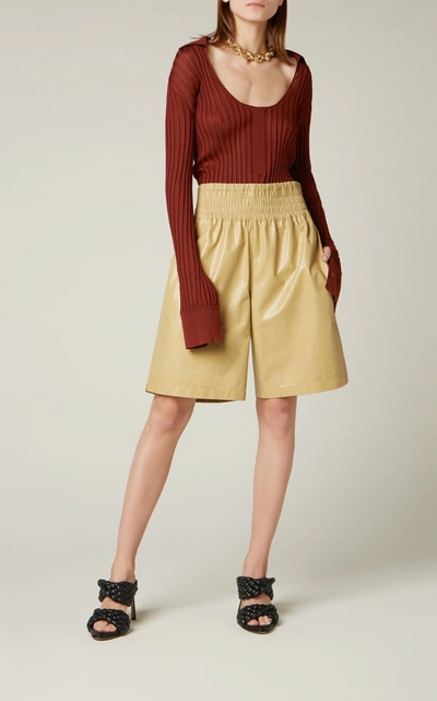 Bottega Veneta Leather Shorts In Yellow