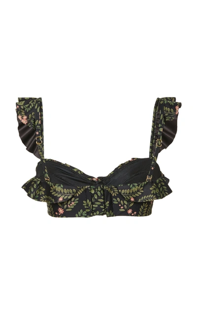 Shop Agua By Agua Bendita Margot Ruffled Printed Bikini Top In Black