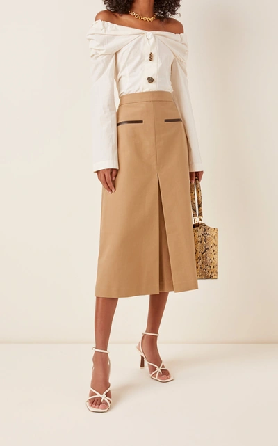 Shop Rejina Pyo Hazel Pleated Cotton Midi Skirt In Brown