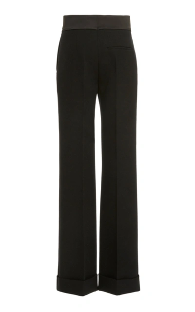 Shop Victoria Beckham Women's Satin-waist Straight-leg Trousers In Black