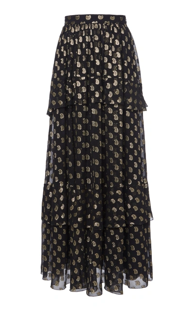 Shop Etro Women's Metallic Embroidered Silk-organza Maxi Skirt In Black