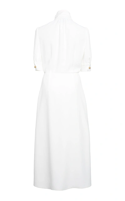 Shop Prada Pussy-bow Satin Midi Dress In White