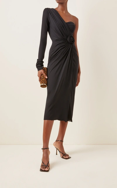 Shop Dolce & Gabbana Women's Ruched One-shoulder Jersey Dress In Black