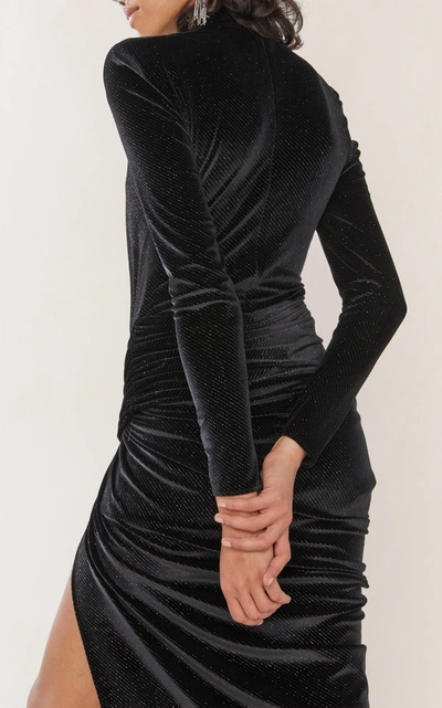 Shop Alexandre Vauthier Gathered Metallic Stretch-velvet Maxi Dress In Black