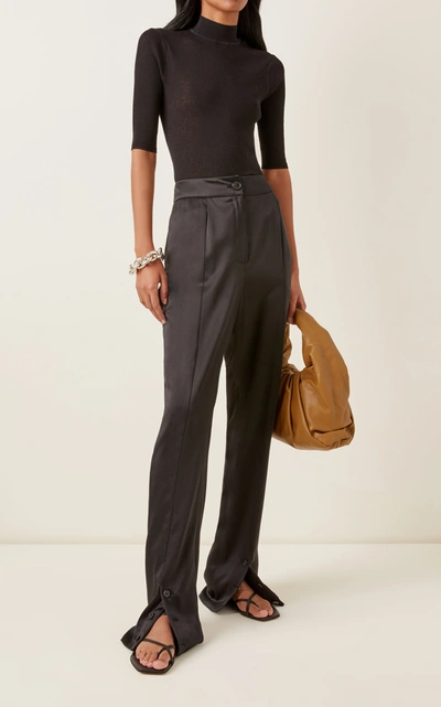 Shop La Collection Women's Namika Silk Satin Split-leg Trousers In Black