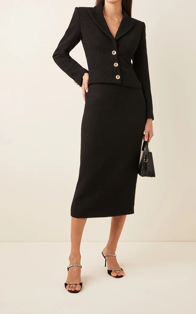 Shop Alessandra Rich Wool-blend Midi Pencil Skirt In Black