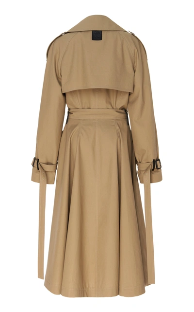 Shop Loewe Leather-trimmed Cotton-gabardine Trench Coat In Brown