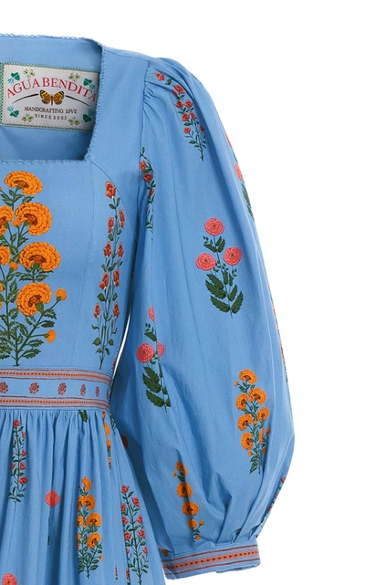 Shop Agua By Agua Bendita Women's Miel Dahlia Cotton-poplin Midi Dress In Blue