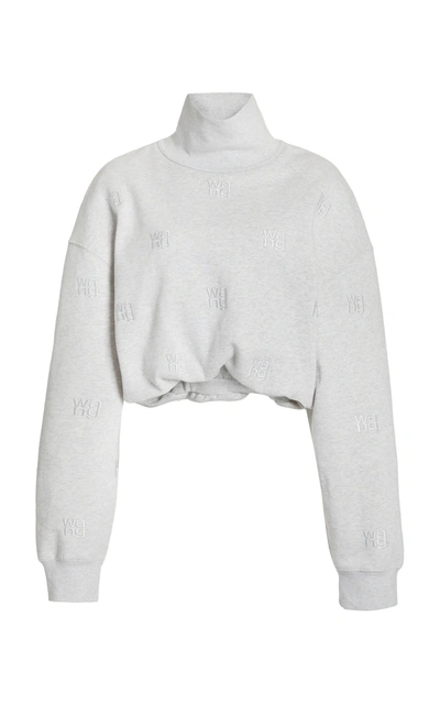 Shop Alexander Wang Women's Embroidered Cotton-knit Turtleneck Sweater In Grey