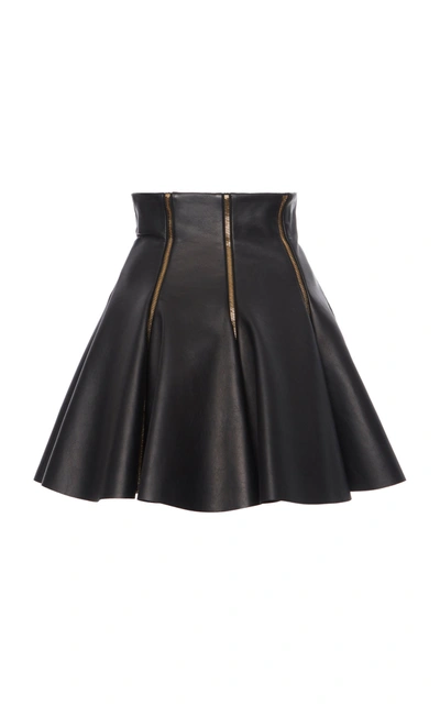 Shop Versace Zip-detailed Flared Leather Skirt In Black