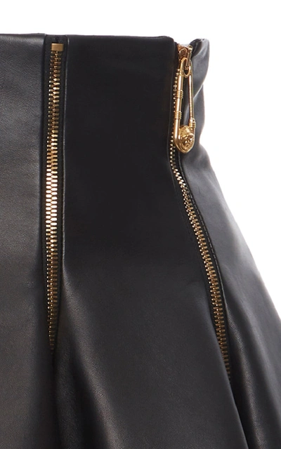 Shop Versace Zip-detailed Flared Leather Skirt In Black