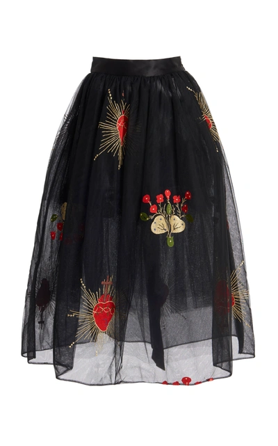 Shop Simone Rocha Draped Tulle Midi Skirt In Black