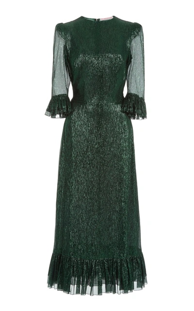 Shop The Vampire's Wife The Falconetti Metallic Chiffon Midi Dress In Green