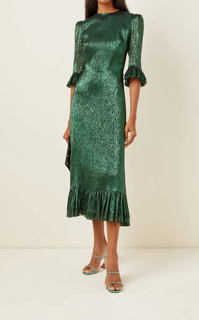 Shop The Vampire's Wife The Falconetti Metallic Chiffon Midi Dress In Green